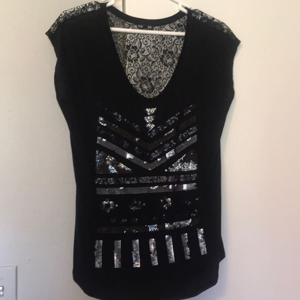 Black sequence t-shirt with lace back!